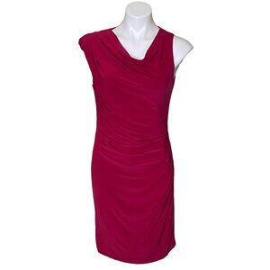 Adrianna Papell Berry Sheath Dress Dramatic Asymmetrical Sleeve Cowl Neck Size 6